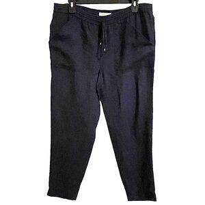 Rebecca Taylor Navy Blue Linen Drawstring Waist Ankle Pants Size 6